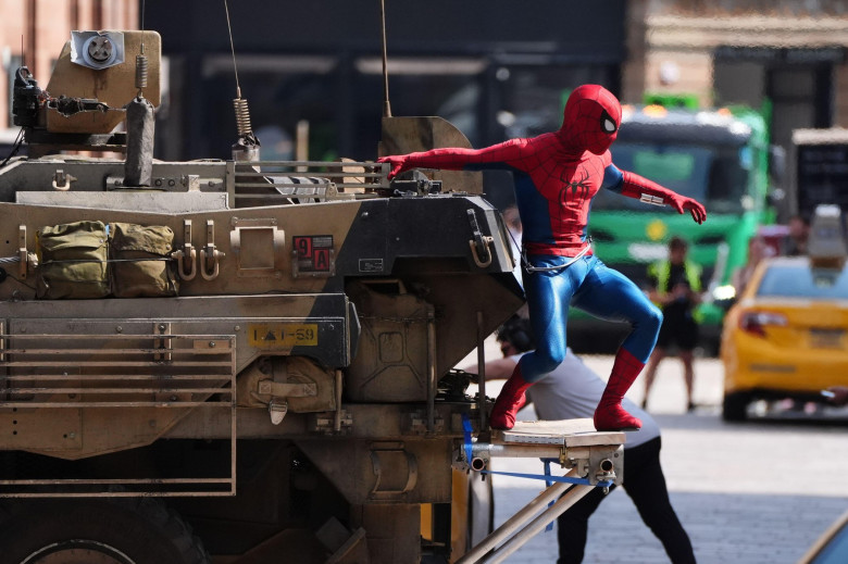 A person in a Spider-Man suit during filming on Hutcheson Street in Glasgow for the latest film in the Spider-Man franchise, Spider-Man: Brand New Day. The sequel will see Tom Holland reprise his main role and is set to be directed by Destin Daniel Cretto