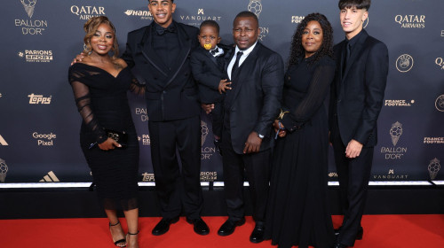 Lamine Yamal with his family attends the 69th Ballon D'Or Photocall at Theatre Du Chatelet in Paris, September 22, 2025, France. Photo by Jerome Domine/ABACAPRESS.COM