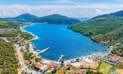 Aerial view of Koufo Port, Sithonia, Halkidiki, Greece.
