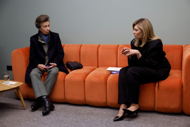 The Princess Royal (left) speaks with Ukraine's First Lady Olena Zelenska, during a visit to the Child Rights Protection Centre in Kyiv, after making a surprise trip to Ukraine in a show of solidarity with children and families facing the horrors of the R
