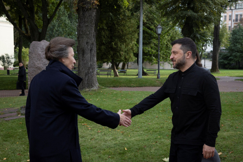 The Princess Royal greets President Volodymyr Zelensky at St. Sophia's Cathedral in Kyiv, to discuss the UK's support for Ukraine and the country's ongoing resistance, after making a surprise trip to Ukraine in a show of solidarity with children and famil