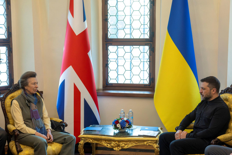 The Princess Royal during a meeting with President Volodymyr Zelensky in Kyiv, to discuss the UK's support for Ukraine and the country's ongoing resistance, after making a surprise trip to Ukraine in a show of solidarity with children and families facing