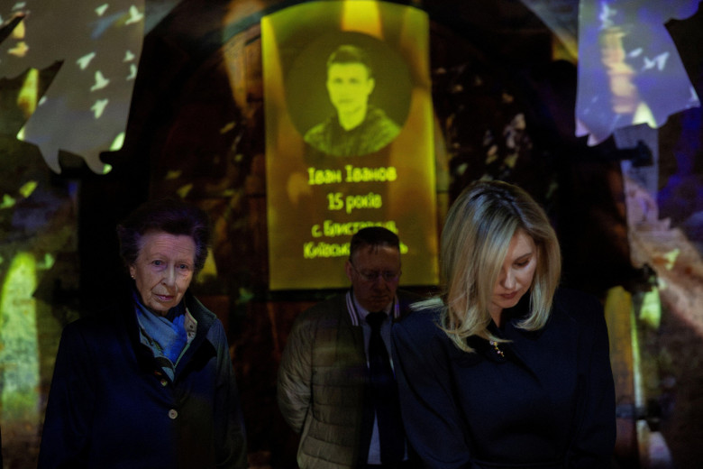 The Princess Royal (left) walks with Ukraine's First Lady Olena Zelenska (right), during a visit to the Children's Memorial at the National Museum of the History of Ukraine in the Second World War Memorial Complex, in Kyiv, for children killed in the conf