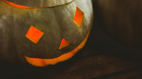Close up of Illuminated jack o lantern during Halloween