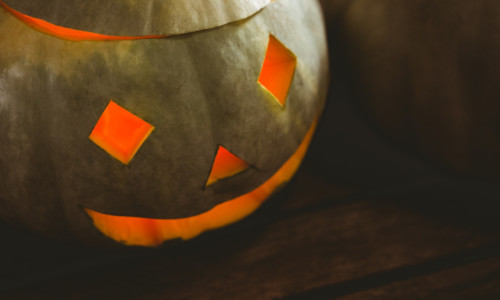 Close up of Illuminated jack o lantern during Halloween