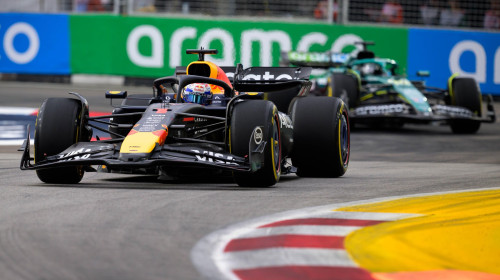 Marina Bay Street Circuit, Singapore. 4th Oct 2025. Max Verstappen of Oracle Red Bull Racing During FP3. Ahmad Al Shehab/Alamy Live News.