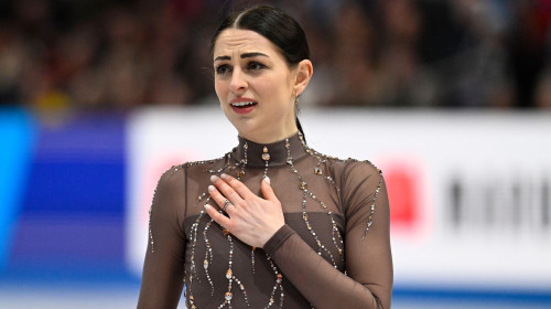 Boston, Mass. 28th Mar, 2025. Julia Sauter of Romania skates in the women's free skate program at TD Garden. Eric Canha/CSM/Alamy Live News
