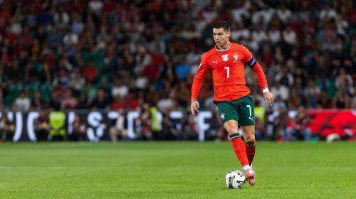 Cristiano Ronaldo of Portugal seen in action during the FIFA World Cup 2026 qualifying round match between Portugal and Hungary at Alvalade Stadium. (Final score: Portugal 2 -2 Hungary)