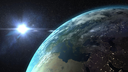 Aerial view of the Earth in the space