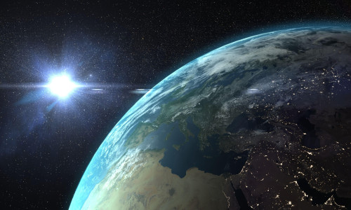 Aerial view of the Earth in the space
