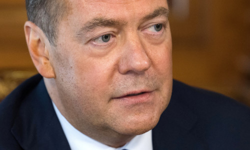 Deputy head of Russia's Security Council Medvedev gives interview outside Moscow