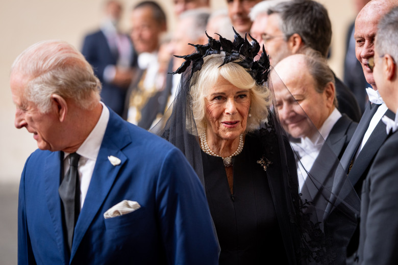 Britain's King Charles III and Queen Camilla arrive in the St. Damasus Courtyard at the Vatican for a state visit, where they will meet with Pope Leo XIV in Vatican City, Vatican, on 23 October 2025.