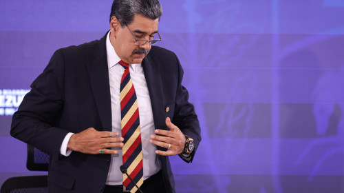 Nicolas Maduro Addresses The Media In Caracas