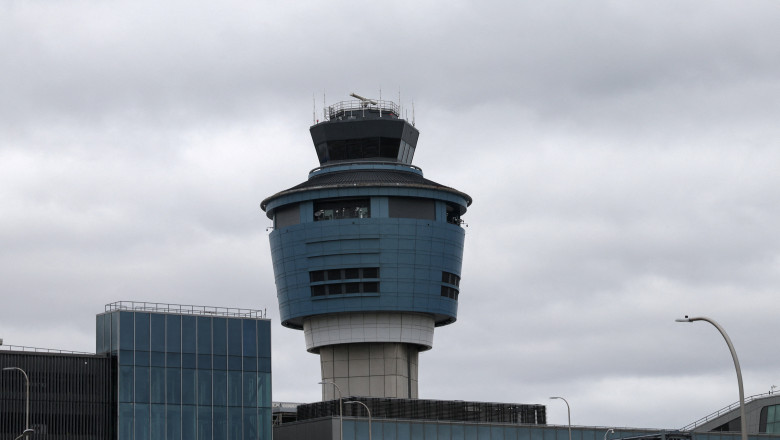 Air traffic control tower at LaGuardia Airport in Queens borough of New York City