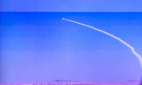 A 24-hour Yonhap news TV broadcast at Seoul Railway Station showing a news broadcast with a test-fire of the latest surface-to-air missile(SAM) to examine its comprehensive performance at an undisclosed location in North Korea. North Korea has successfull