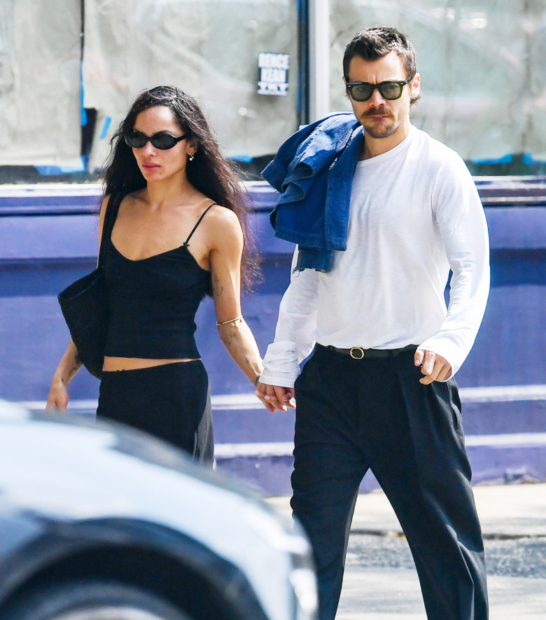 PREMIUM EXCLUSIVE: Harry Styles and Zoe Kravitz Meet up With Lenny Kravitz in New York City.
