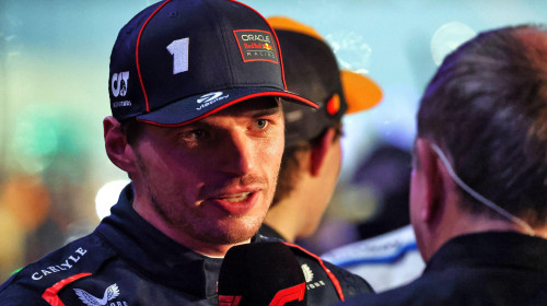 Race winner Max Verstappen (NLD) Red Bull Racing in parc ferme with Martin Brundle (GBR) Sky Sports F1 Commentator. 30.11.2025. Formula 1 World Championship, Rd 23, Qatar Grand Prix, Doha, Qatar, Race Day. Photo credit should read: XPB/Alamy Live News.