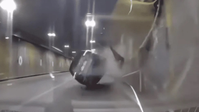 Momentul când un șofer a efectuat o depășire în viteză în Pasajul Unirii din București/ Foto: Captură video