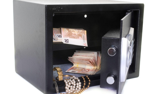 strong box in front of white background