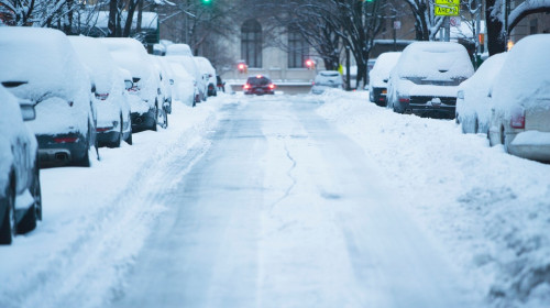 City street covered in snow