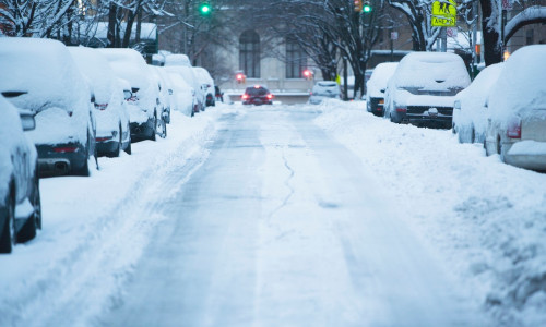 City street covered in snow