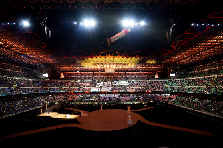 Milan, Italy. 06th Feb, 2026. Opening ceremony of the Milano Cortina 2026 Winter Olympic Games, at San Siro stadium (Milano Olympic Stadium), in Milan on February 6, 2026. Photo by Alexis Jumeau/ABACAPRESS.COM Credit: Abaca Press/Alamy Live News