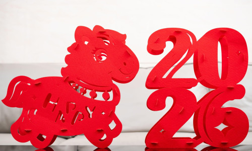 Chinese New Year of Horse 2026 mascot in a living background
