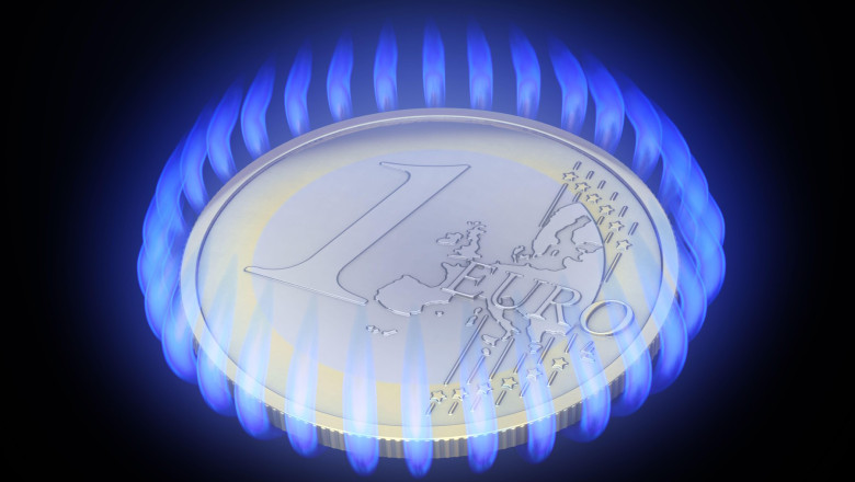 Euro coin surrounded by gas flames - gas prices are rising