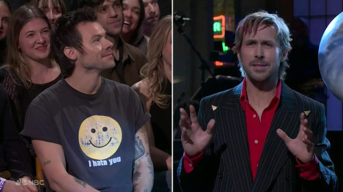 Harry Styles crashes Ryan Gosling’s alien-filled Saturday Night Live opening monologue