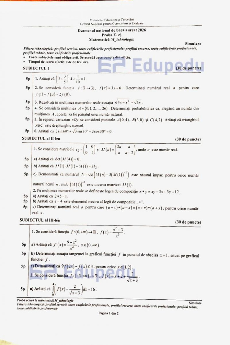 subiecte simulare mate tehnologic 1