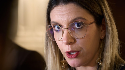 Bucharest, Romania. 30th Mar, 2026: Diana Buzoianu, Minister of Environment, Waters and Forests, holds a press conference following the rejection of the motion filed against her by the Alliance for the Union of Romanians (AUR) and SOS Romania in the Roman