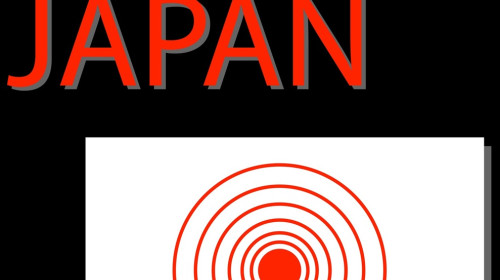 Japan flag with epicenter of strong earthquake