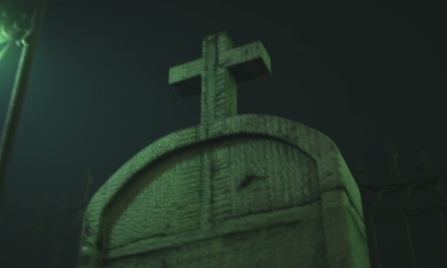 Image of graves on cemetery at night
