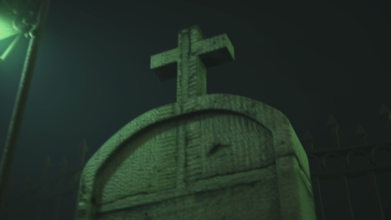 Image of graves on cemetery at night