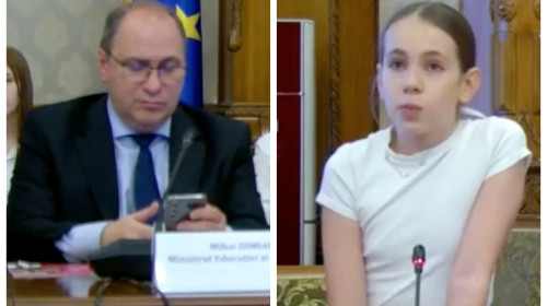 Ministrul Educației și Ilinca, o elevă de clasa a V-a