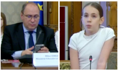 Ministrul Educației și Ilinca, o elevă de clasa a V-a