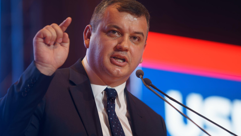 Bucharest, Romania. 17th June, 2023: MEP Daniel Tomac, the president of the Popular Movement Party (PMP), delivers a speech at the Congress of the Save Romania Union (USR) party. Credit: Lucian Alecu/Alamy Live News