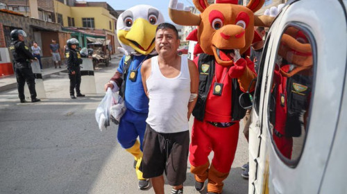 Deghizaţi în mascotele oficiale de la CM, poliţiştii din Peru au arestat un traficant de droguri/ Profimedia