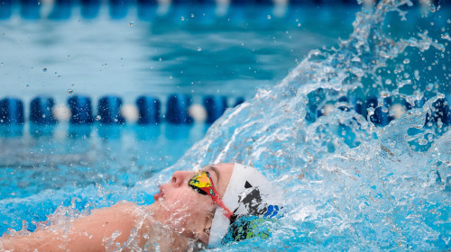 Daria Silisteanu of Romania competes in the 50m Backstroke Women Final during the IISA 2nd European African Ice Swimming Championships at Olympic swimming pool in Molveno, Italy, February 3, 2026. Daria Silisteanu placed first winning the gold medal. Ice
