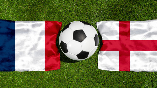 July 16, 2026: PHOTO MONTAGE, 2026 FIFA World Cup, WM, Weltmeisterschaft, Fussball National flags of France and England