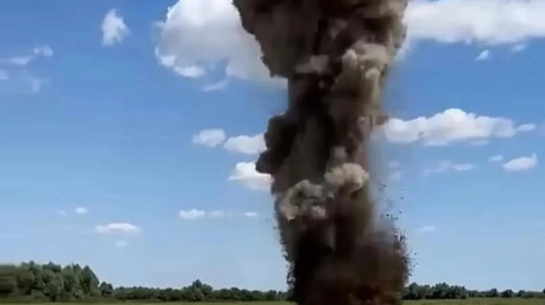 Momentul în care drona găsită la Plauru a fost detonată de MApN/ Foto: Captură video