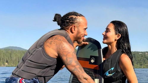 Lewis Hamilton and Kim Kardashian on vacation with their families