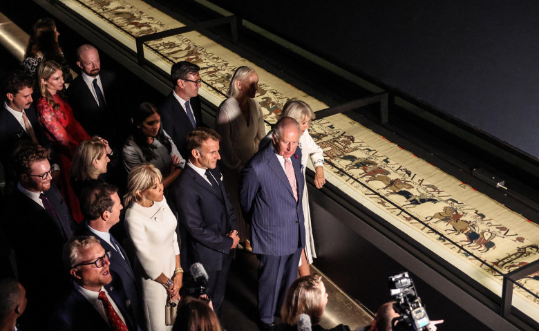 King Charles III And Queen Camilla View The Bayeux Tapestry Exhibition