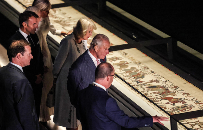 King Charles III And Queen Camilla View The Bayeux Tapestry Exhibition