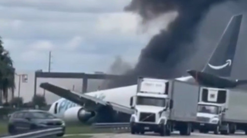 Un avion cargo Amazon a ieşit de pe pistă după aterizare/ Foto: X