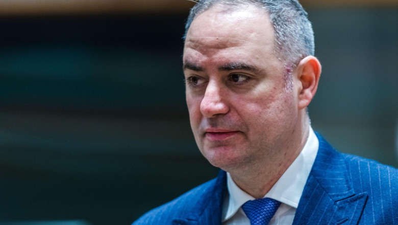 BRUSSELS, BELGIUM - 17th FEBRUARY, 2026. ROMANIA's Minister for Finance, Alexandru NAZARE, attends an EU Economic and Financial Affairs Council in the Europa building, the EU Council headquarters in Brussels, Belgium. Ministers will recommend granting dis