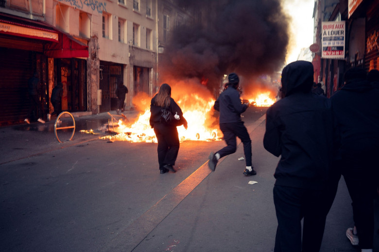 Paris, France. 18th Oct, 2026. Protesters clash with police at Place de la Republique in Paris, France, October 18, 2026, the day after a nationwide mobilization against the high cost of living drew 110,000 demonstrators in the capital. The unsanctioned g