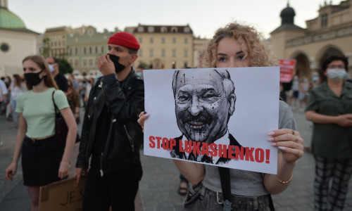 Anti Alexander Lukashenko protest in Krakow, Poland - 12 Aug 2020