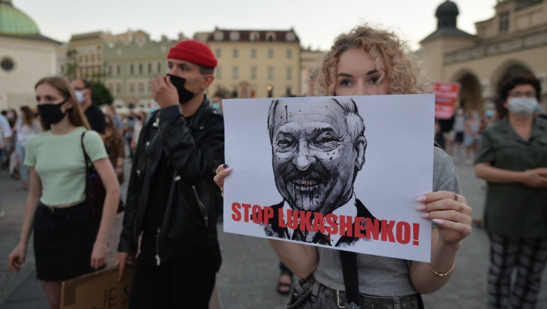 Anti Alexander Lukashenko protest in Krakow, Poland - 12 Aug 2020
