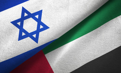 Ilustrație steaguri Israel și Emiratele Arabe Unite